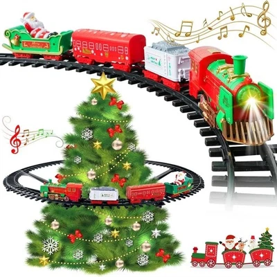 Premium Electric Christmas Train Tracks Set w/ Lights Sound Kids Toy Around Tree - Image 1 of 4