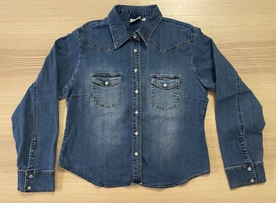 Mujer Carolina Azul Denim Abotonado Perla A Presión Talla L Elástico Algodón/Spandex Foto 1 de 4