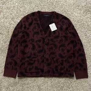 NUEVO AllSaints Bancat Winehouse Cárdigan Rojo Lana Alpaca Paisley Suéter XL - Imagen 1 de 6