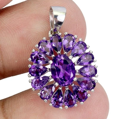 Colgante de plata de ley 925 amatista ovalada 8x6 mm joyas de piedras preciosas naturales Foto 1 de 4