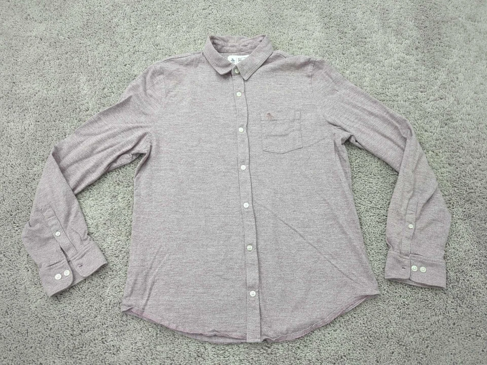 Camisa con botones Penguin by Munsingwear para hombre grande púrpura mangas largas Foto 1 de 4