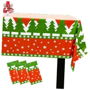 Christmas Tablecloth Disposable - Plastic Christmas Table Cover Red Green - Picture 1 of 8