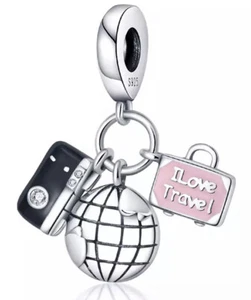 Charm per bracciale o collana argento sterling 925 amo viaggiare - Foto 1 di 3