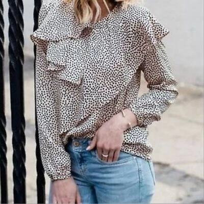 Blusa con Volantes Asimétricos Talla M Manga Larga Lunares Rosa Negra Zara Modesta Foto 1 de 4