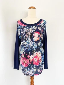SPORTSCRAFT silk cotton top sz XS /navy blue floral lightweight relaxed longline - Picture 1 of 6