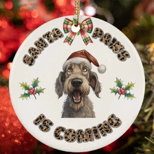 Funny Santa Paws Wolfhound Dog Lover Christmas Ornament Gift Tree Decor Hanging - Picture 1 of 4