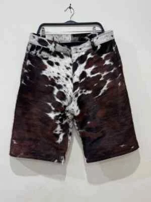 Men Pony Skin Leather Shorts Natural Hair On Cow Print Cowhide Leather Short - Image 1 of 3