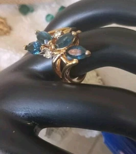 Ladys Cocktail Ring Blue Lab Created Sapphire & Cubic Zirconia Delicate Design - Picture 1 of 10