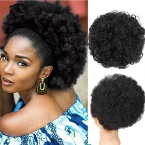 Short Curly Chignon Synthetic Chignon Afro Puff Hair Bun Drawstring Ponytail - Picture 1 of 33