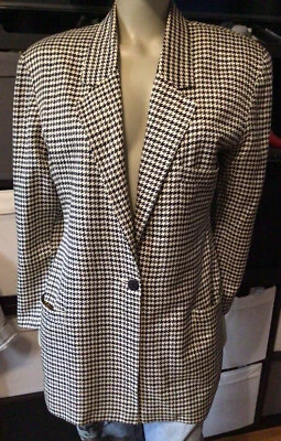 Blazer Vintage Años 80 Seda Estampado Pata de Gallo Talla 8 Foto 1 de 4