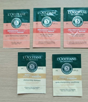 L'Occitane Samples 5x Hair Sample/Travel Shampoo Condition Anti-frizz Serum Lot - image 1 of 4