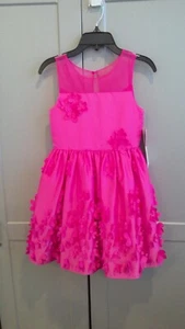 RARE EDITIONS - Fuchsia Dress with Satin Flowers Size 7 - Picture 1 of 4