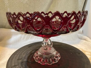 WESTMORELAND Lace Edged Compote - Ruby Red and Clear Abt 10" Wide X 7" Tall VGUC - Picture 1 of 18