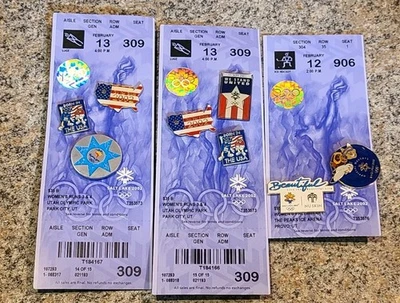 Women's 2002 Salt Lake Olympic Provo Park City Ticket Stub And Pins (C11) - Image 1 of 4