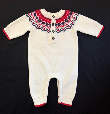Hanna Andersson One Piece Fair Isle Knit Sweater Romper 3-6 Mo Winter Holiday - Image 1 of 4