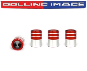 NEW Round Silver RED Ford Shelby Cobra Valve Stem Caps (Free shipping to USA) - Picture 1 of 1