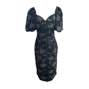 VTG '80s Nah Nah Collection Black Sparkly Sequin Puff Sleeve Wiggle Dress S/M - Picture 1 of 7