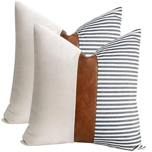 Decorative Throw Pillowcovers 18X18 Set 18" x 18" (Pack of 2) Stripe Patchwork - Picture 1 of 8