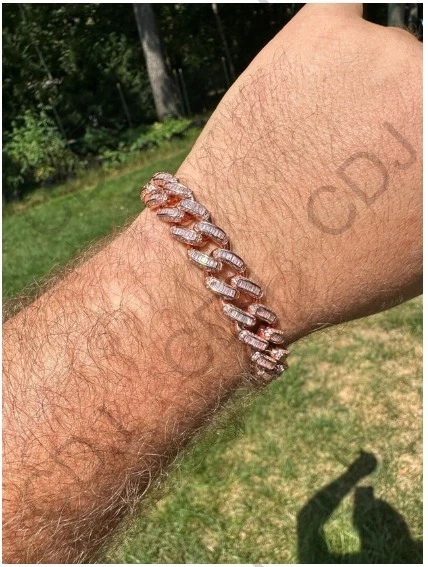 VVS Regalo Para Él Regalo de Boda 4 Him Baguette Miami Pulsera de Eslabones Cubanos 8" 925 SS Foto 1 de 4