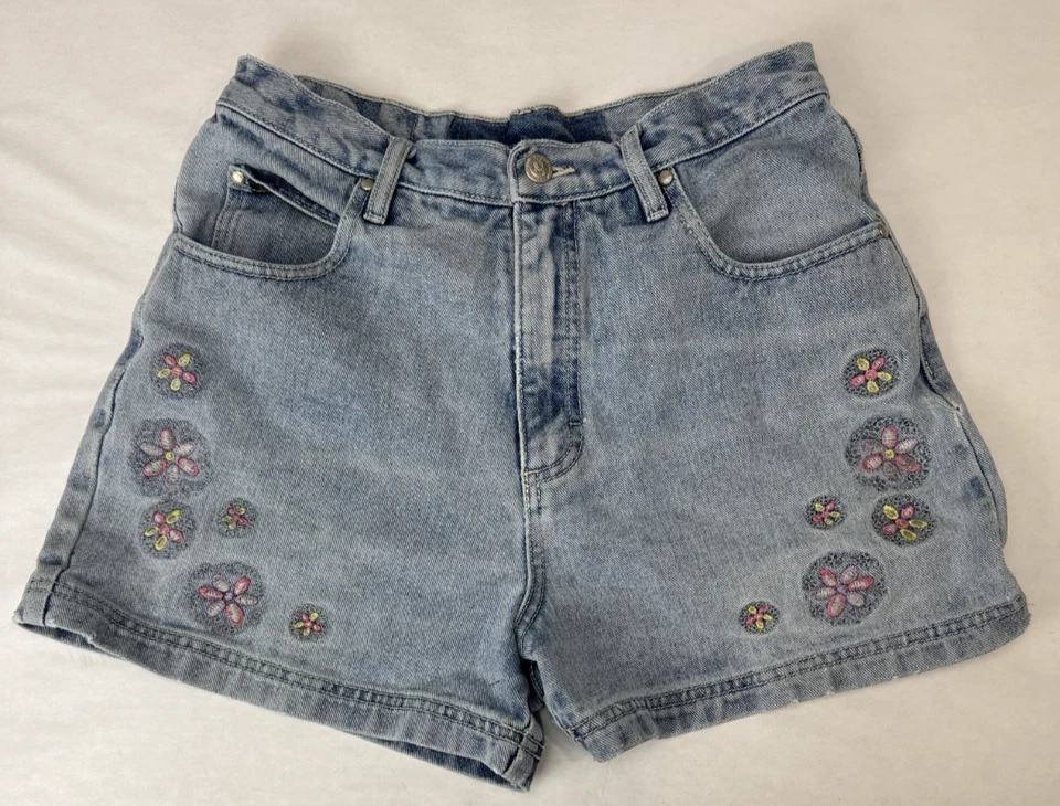 Vtg 80s No Excuses Embroidered Floral Jean Short Festival Grunge Y2K High Rise 9 - Image 1 of 4
