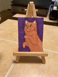ACEO Original Miniature Painting Mini Sketch Art Card Cat ATC 52 - Bild 1 von 1