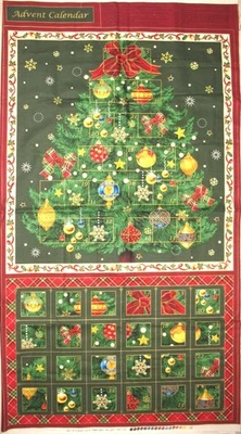 Christmas Tree ADVENT CALender Fabric Panel SEASON'S GREETINGS 24X45" Fabri Quil - Image 1 of 4