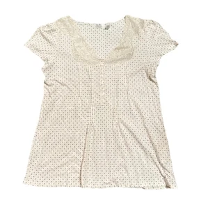 Eileen West Short Sleeve Pajama Top Women’s M Lace White Black Polka Dot Luxury - Picture 1 of 8