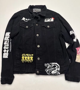 Brooklyn Cloth Black Denim Jacket Size M Anime Graphics Hidden Truths Graffiti - Picture 1 of 11