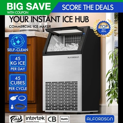 ALFORDSON Commercial Ice Maker Machine 45kg Ice Cube Stainless Steel - image 1 of 3