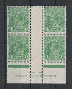 1931 Australia KGV 1d green SG 125 CofA wmk imprint block four, 3 stamps muh - Picture 1 of 1