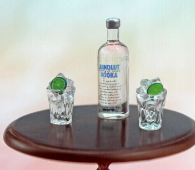 3 pcs set Bottle Vodka 2 Wine cups Miniature Drinks Dolls House 1:12 cocktail - Image 1 of 4