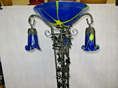 Art Deco  Wrought Iron Floor With Blown Glass  Yello Shades  - Image 1 of 4