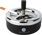 Round Push Down Cigarette Ashtray with Spinning Tray, Large, Black