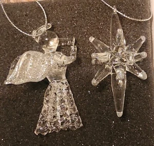 Handgefertigter Weihnachtsschmuck aus gesponnenem Glas Stern und Engel klar - Bild 1 von 1