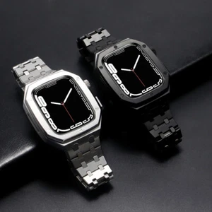 Stainless Steel Case Band for Apple Watch Mod Kit Series 9/8/7/6/5/4 44mm 45mm - Picture 1 of 21