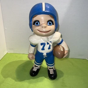 Vintage 1970's 11" Atlantic Mold Football Boy Ceramic Figurine Blue And White - Picture 1 of 8