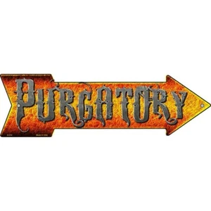 Purgatory Novelty Embossed Metal Arrow Sign  Directional 17" x 5" Wall Decor - Picture 1 of 1