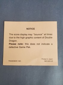 Tradewest Nintendo NES SCORE BOUNCE Notice Manual Insert NES-WD-US DOUBLE DRAGON