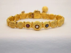 💥RARE 14K Yellow Gold PATRIOTIC BRACELET Diamond Ruby Sapphire VICTORIAN ERA💥 - Picture 1 of 18