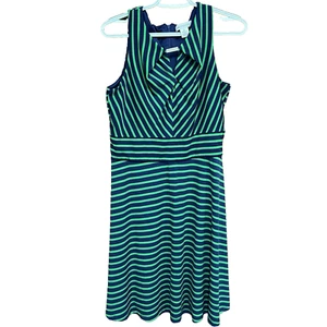 Abito Liz Claiborne a righe aderente e svasato senza maniche carriera casual taglia 10 - Foto 1 di 6