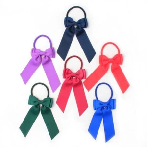 BACK TO SCHOOL Girl Ribbon Bow With Tails on elastic - Picture 1 of 2