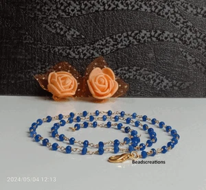 3-4 mm Natürlicher Blauer Lapislazuli Vergoldet Rosenkranz Perlen Kette Edelstein Halskette - Bild 1 von 4