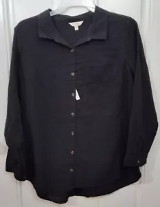 Terra & Sky Women's Plus Size Black Button Down 100% Cotton Woven Shirt NEW - Picture 1 of 12