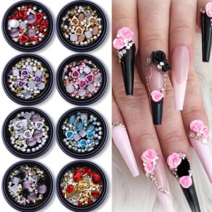 3D Nail Art Rhinestones Glitter Rose Jewelry Gems Rivet Mixed Tips Decoration❥ - Picture 1 of 26