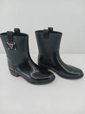 Bota Guess Mujer Negra 7 Lluvia Pull On Pull Tab Tacón Apilado Baja Media Pantorrilla Foto 1 de 4