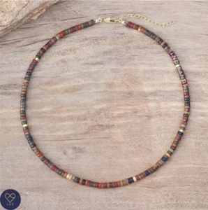 Picasso Jasper Bead Necklace, Adjustable 2x4mm, Minimalist Necklace - Picture 1 of 3