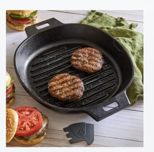 Pampered Chef Cast Iron Grill Pan Skillet & Press Set - 12-Inch 100826/100828 - Picture 1 of 5