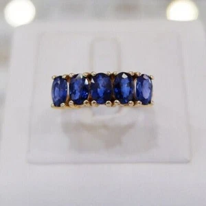 18k Yellow Gold Natural Blue Sapphire Gemstone Eternity Band Women Ring - Picture 1 of 6