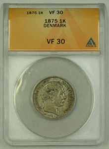 1875 Denmark Silver 1 Kroner King Christian IX ANACS VF 30 - Picture 1 of 2