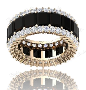 Black Onyx Eternity Ring Women Wedding Band White CZ Fashion Jewelry Gift - Picture 1 of 7